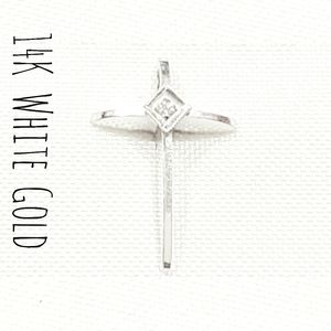 14K Solid White Gold Custom Cross w Moissanite in center OOAK
